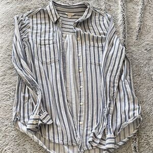 Lucky Brand Striped Button-Up Shirt in Blue and White